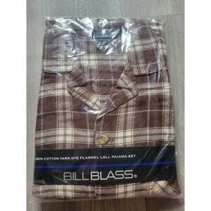 Bill Blass Mens 100% Cotton Yarn Dye Flannel Pajama Set Brown Plaid L New